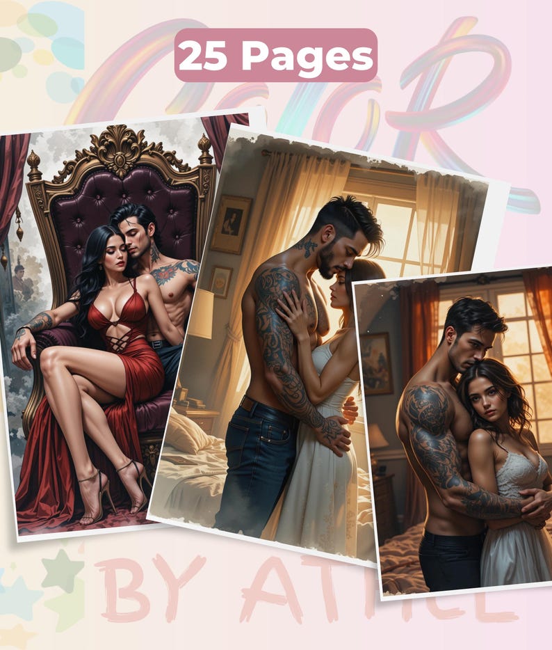 Steamy Adult Couples Coloring Book: 25 Romantic Line Art Pages - Digital PDF Download
