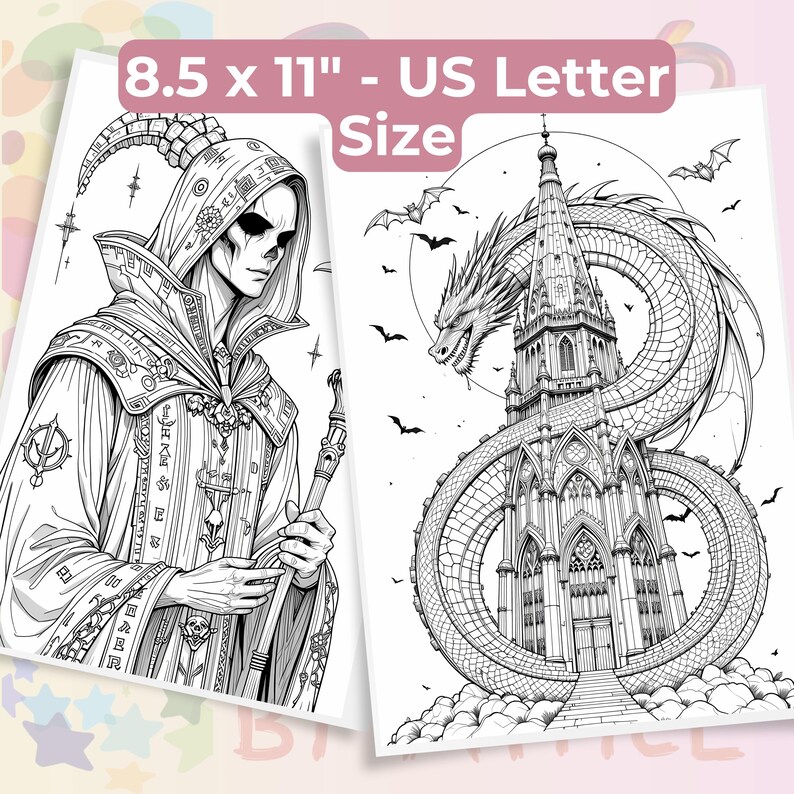 Gothic Fantasy Coloring Book 60 Pages | Vamp Romantic & Midnight Masquerade | Printable Adult Colouring Pages