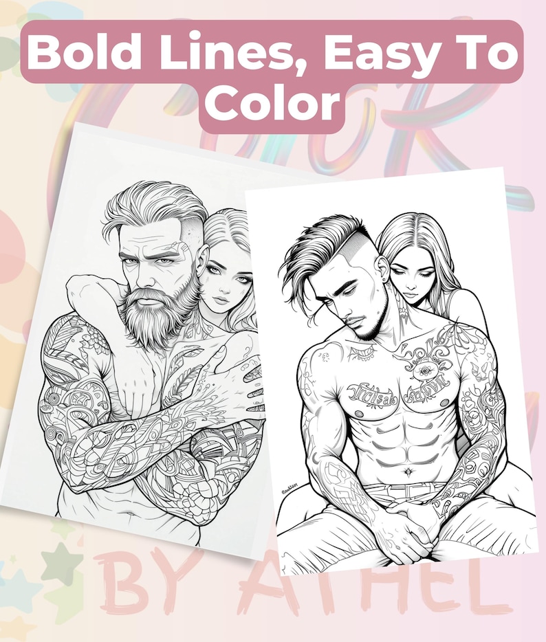 Steamy Adult Couples Coloring Book: 25 Romantic Line Art Pages - Digital PDF Download