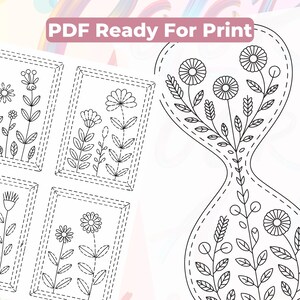 100 stron z kalką do haftu Sashiko Wildflower, książka z wzorami do haftu Botanical Meadow w formacie PDF, do druku japońskie ćwiczenia ściegowe zdjęcie 8