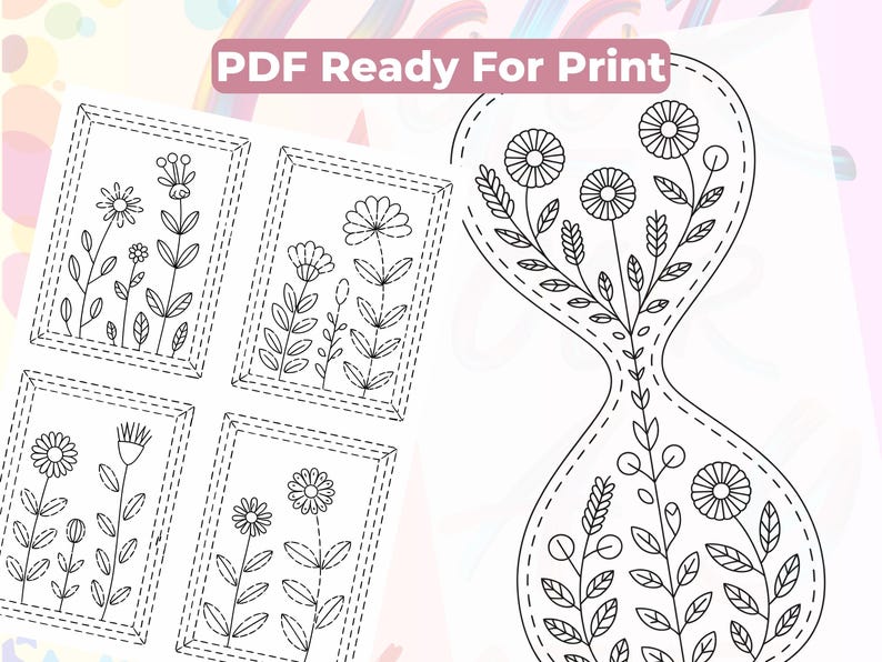 100 stron z kalką do haftu Sashiko Wildflower, książka z wzorami do haftu Botanical Meadow w formacie PDF, do druku japońskie ćwiczenia ściegowe zdjęcie 8