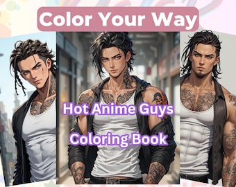 Kolorowanka z gorącymi mężczyznami z anime, 190 stron z fantastycznymi przystojniakami, kolorowanka dla dorosłych, pobieranie cyfrowe