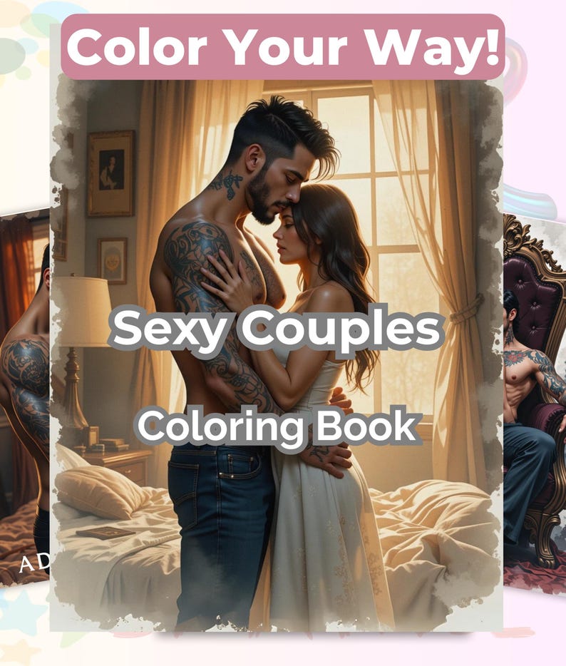 Steamy Adult Couples Coloring Book: 25 Romantic Line Art Pages - Digital PDF Download