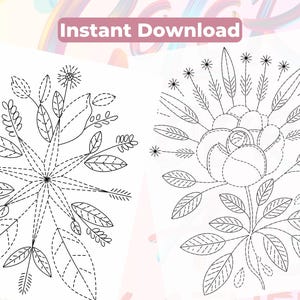 100 stron z kalką do haftu Sashiko Wildflower, książka z wzorami do haftu Botanical Meadow w formacie PDF, do druku japońskie ćwiczenia ściegowe zdjęcie 9