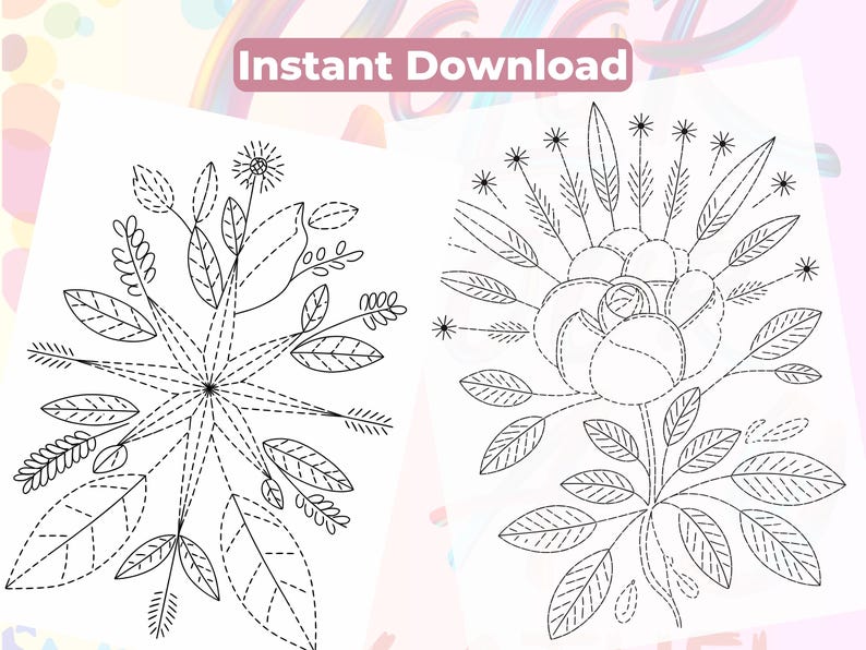 100 stron z kalką do haftu Sashiko Wildflower, książka z wzorami do haftu Botanical Meadow w formacie PDF, do druku japońskie ćwiczenia ściegowe zdjęcie 9