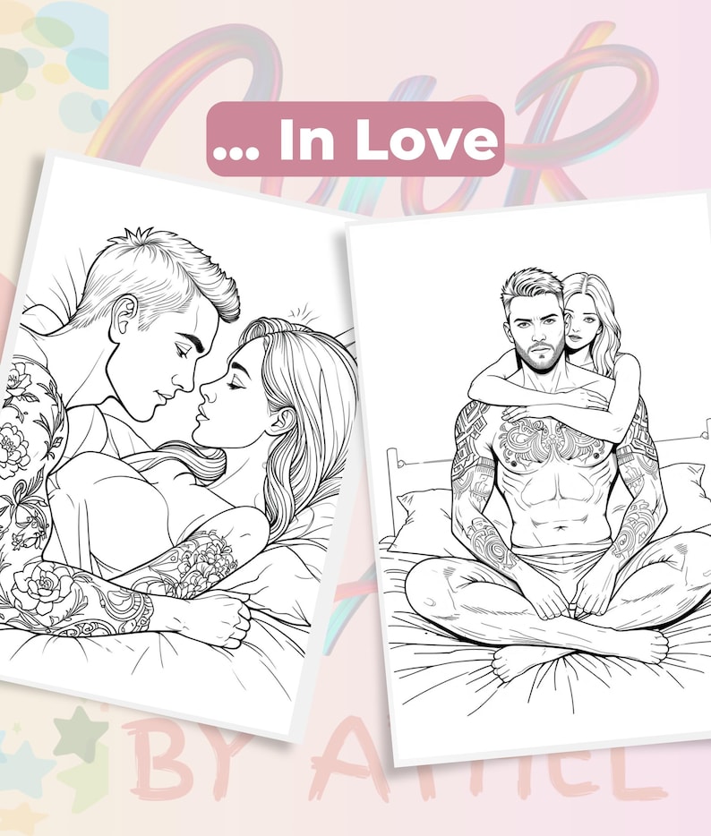 Steamy Adult Couples Coloring Book: 25 Romantic Line Art Pages - Digital PDF Download