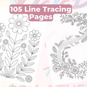 100 stron z kalką do haftu Sashiko Wildflower, książka z wzorami do haftu Botanical Meadow w formacie PDF, do druku japońskie ćwiczenia ściegowe zdjęcie 3