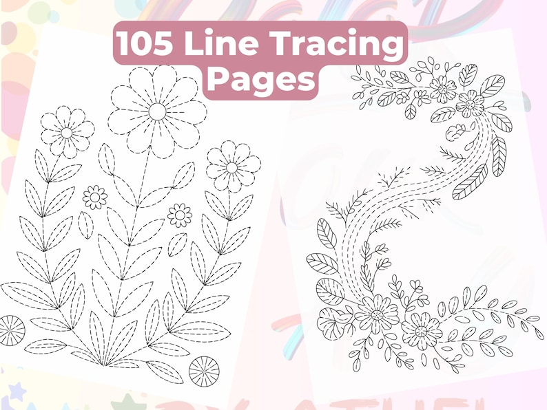 100 stron z kalką do haftu Sashiko Wildflower, książka z wzorami do haftu Botanical Meadow w formacie PDF, do druku japońskie ćwiczenia ściegowe zdjęcie 3