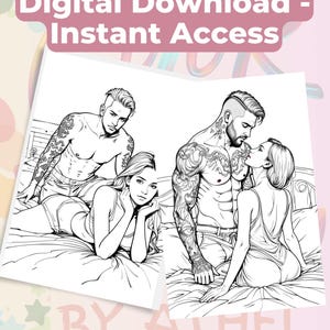Steamy Adult Couples Coloring Book: 25 Romantic Line Art Pages - Digital PDF Download