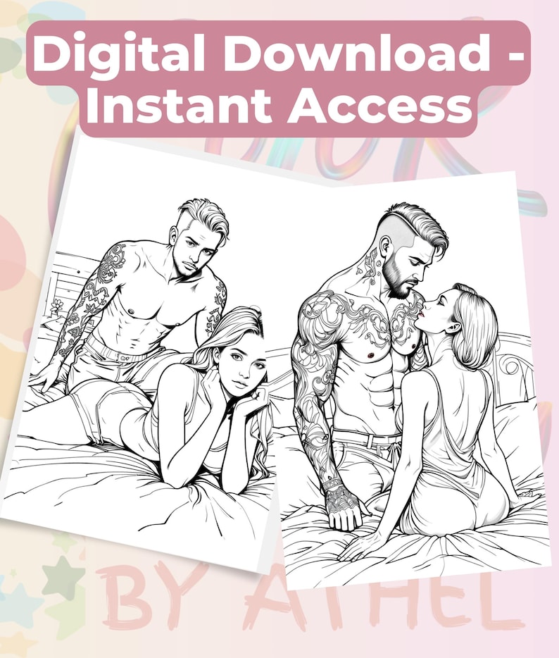 Steamy Adult Couples Coloring Book: 25 Romantic Line Art Pages - Digital PDF Download
