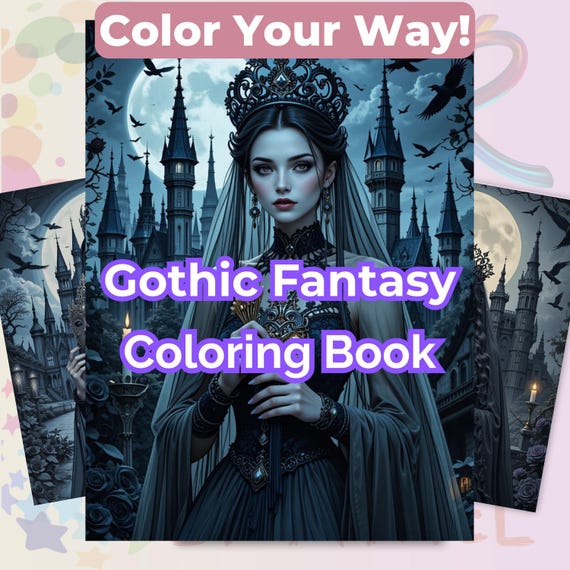 Gothic Fantasy Coloring Book 60 Pages | Vamp Romantic & Midnight Masquerade | Printable Adult Colouring Pages