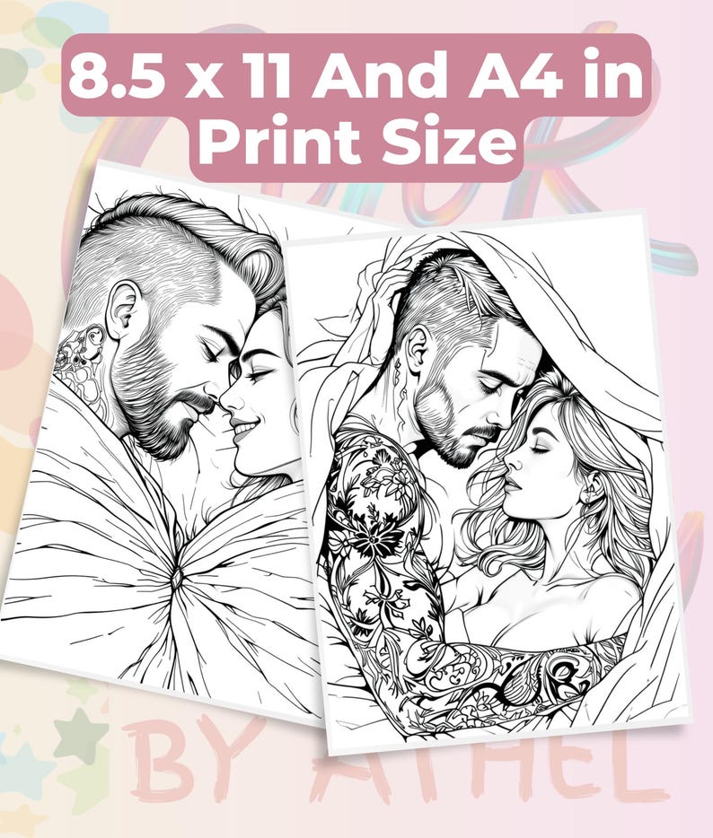 Steamy Adult Couples Coloring Book: 25 Romantic Line Art Pages - Digital PDF Download