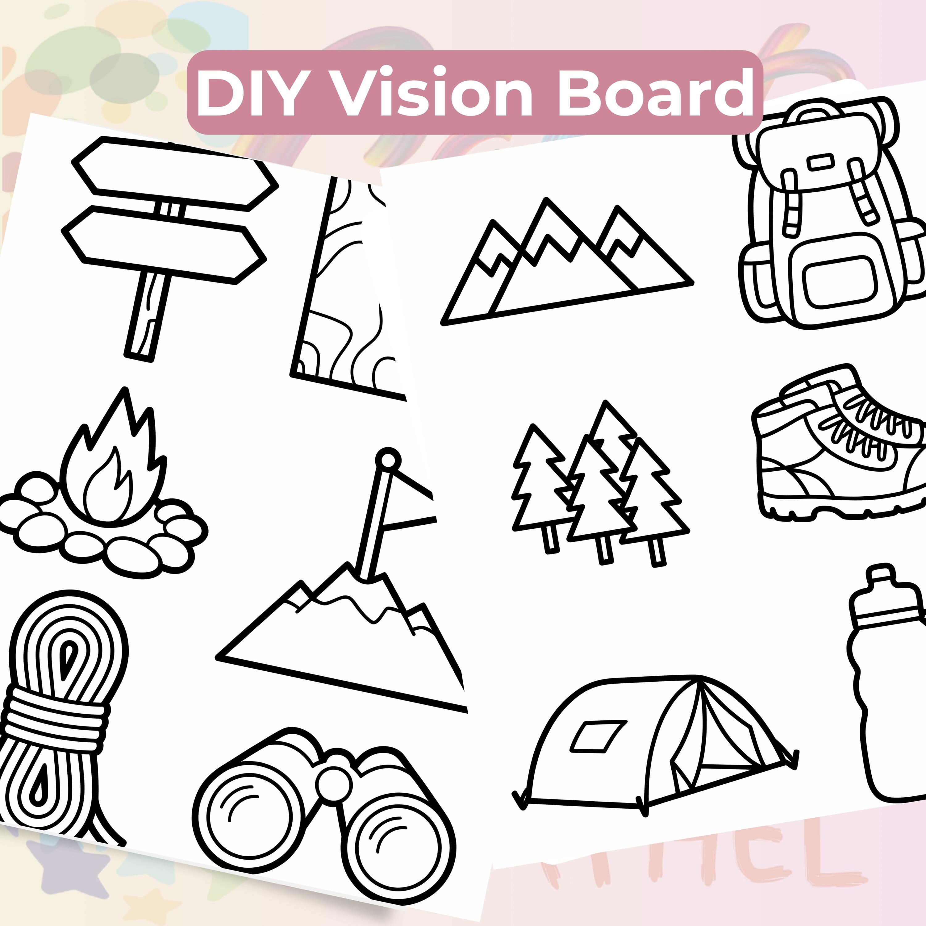 Printable Vision Board Cutouts Coloring Book | 100 Pages | Goals, Home ...