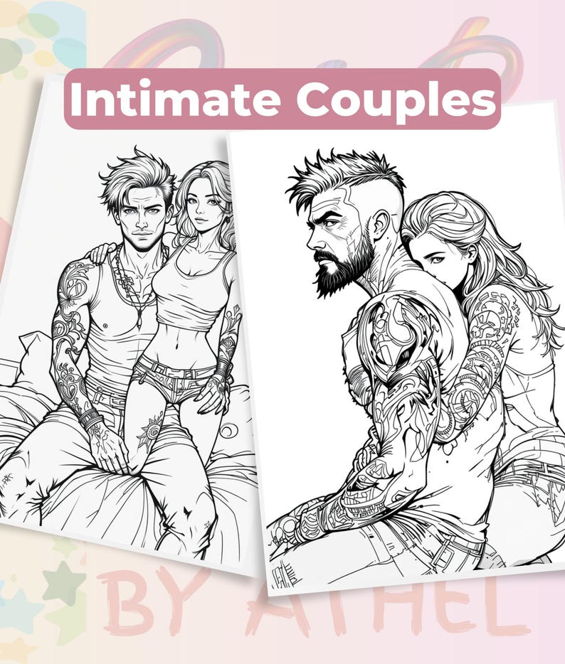 Steamy Adult Couples Coloring Book: 25 Romantic Line Art Pages - Digital PDF Download