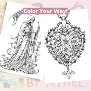 Gothic Fantasy Coloring Book 60 Pages | Vamp Romantic & Midnight Masquerade | Printable Adult Colouring Pages