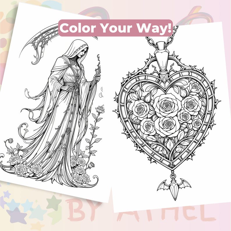 Gothic Fantasy Coloring Book 60 Pages | Vamp Romantic & Midnight Masquerade | Printable Adult Colouring Pages