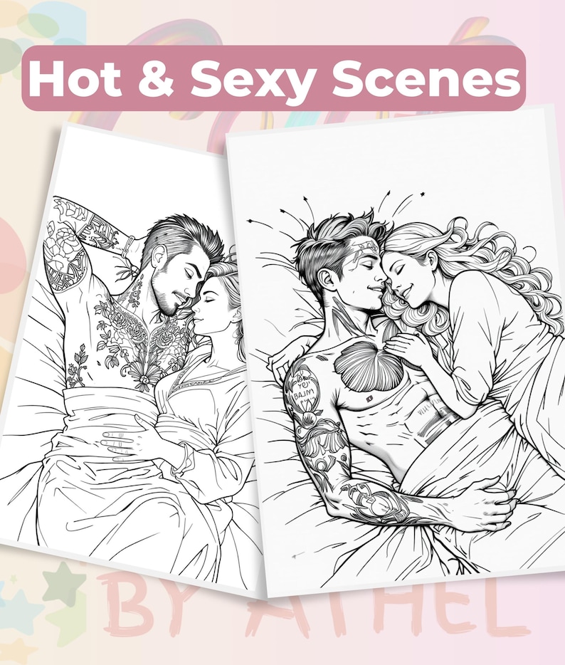 Steamy Adult Couples Coloring Book: 25 Romantic Line Art Pages - Digital PDF Download