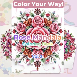Rose Mandala Coloring Pages for Adults, 110 Floral Mandala Coloring Book, Easy to Intricate Designs, Stress Relief Printable PDF