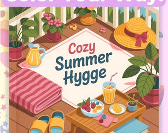 Kolorowanka Hygge Summer, 50 kwadratowych kolorowanek do druku, proste izometryczne strony PDF, urocze strony do relaksu