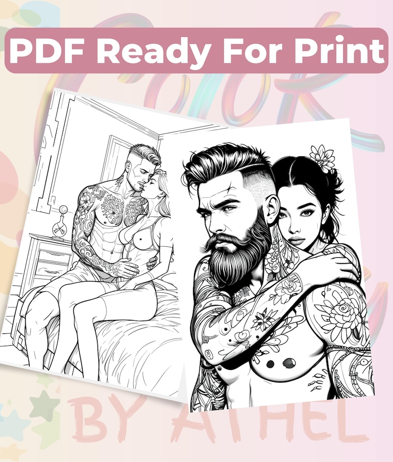 Steamy Adult Couples Coloring Book: 25 Romantic Line Art Pages - Digital PDF Download