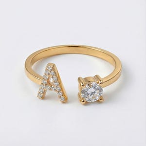 Schmuck machen Lieferungen einstellbare Ring Basis Mikro pflastern cz Buchstabe Gold Splitter Rose überzogen Alphabet Ring finden blank
