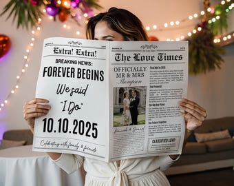 Large Newspaper Elopement Announcement Template, Editable Wedding Announcement, We Eloped, Custom Save the date Wedding Newspaper Template