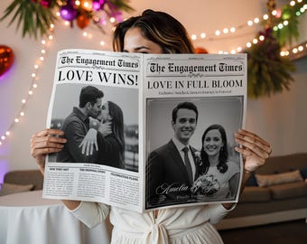 Wedding Engagement Newspaper Canva Template, Editable Newspaper Wedding Engagement, Engagement Wedding Newspaper For Photography