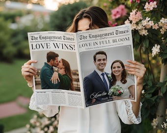 Canva Wedding Engagement Newspaper template, Editable newspaper wedding engagement, Engagement Wedding Newspaper For Photography