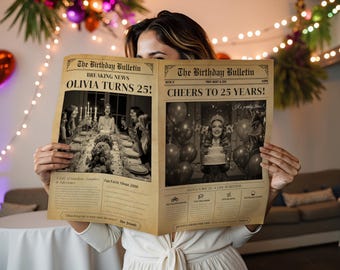 Födelsedagstidning Canva-mall för alla åldrar, redigerbar tidning för födelsedag, stor tidningsmall, födelsedagstidning för fotografering