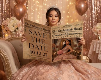Save the Date Quinceañera Newspaper , Sweet 15 Announcement , Quince Save The Date Template , Sweet 16 save the date Invitation