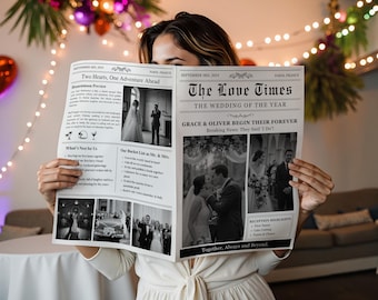 Wedding Newspaper Template with Photo, Wedding Newspaper Template for Photoshoot , Wedding Program , Newlywed Times, Newspaper Itinerary