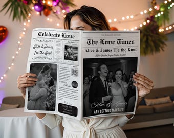Large Wedding Newspaper Template , Large Newspaper Wedding Program Canva , Custom Newspaper for Wedding Invitation , hochzeitszeitung