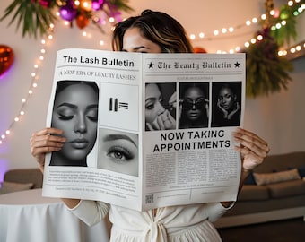Business Newspaper Template, Custom Large Newspaper For Photoshoot, DIY Large Newspaper Announcement For Hairstylist, Nail, Lash & Salon