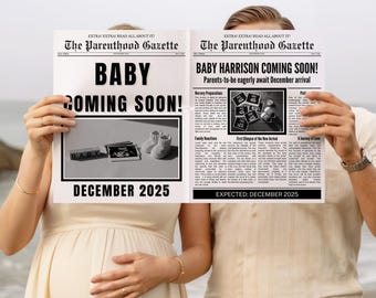 Large Newspaper Pregnancy Announcement Reveal Template , Pregnancy Reveal Newspaper , Custom Baby Announcement Canva , Baby Shower Newspaper