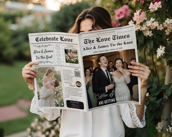 Large Newspaper Wedding Program, Canva Wedding Newspaper Template, Printable Wedding Invitation, Editable Wedding Day Custom Newspaper