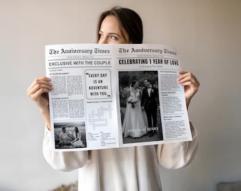 One Year Anniversary Newspaper Template , First Anniversary Gift for Boyfriend or Husband, Editable Wedding diy Newspaper Canva Print