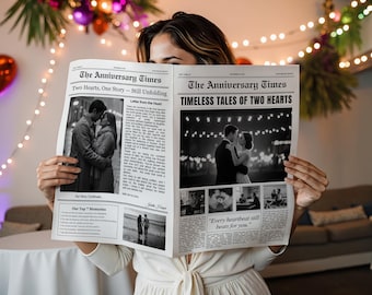 Couple Anniversary Newspaper Template, One Year Anniversary Gifts , First Anniversary Newspaper Template, Anniversary Gift For Couples