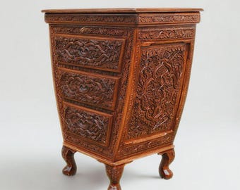 Hand-Carved Walnut Side Chest – Luxury Storage Cabinet with Heritage Detailing