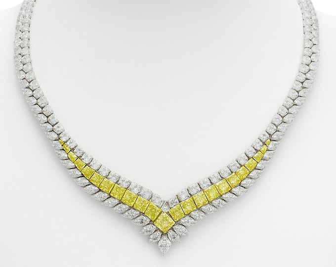 80ct Fancy Intense Yellow Diamond Necklace – White Diamond Platinum & 18K Gold Luxury Statement Jewelry