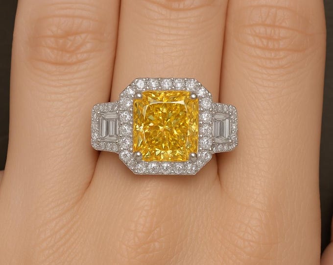 2.76 Ct Radiant Cut Fancy Intense Yellow Diamond Engagement Ring | VS1 Natural Diamond | 18K Gold Solitaire | Luxury Bridal Jewelry Gift For