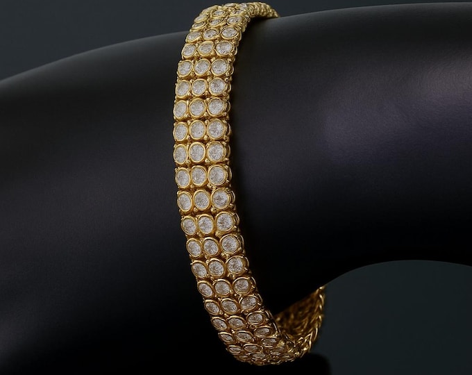 3 Row Diamond Tennis Bracelet 12.00 CTW in 18K Yellow Gold 7 Inch Luxury Fine Jewelry Elegant Statement Bracelet Gift For Woman