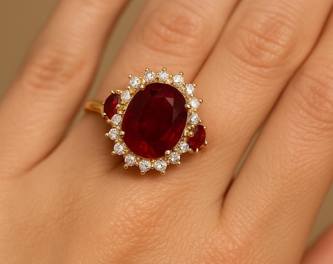 0.81Ct Natural Diamond Ruby Wedding Ring 14K BIS Hallmarked Yellow Gold Elegant Bridal, Engagement Anniversary Jewelry Gift For