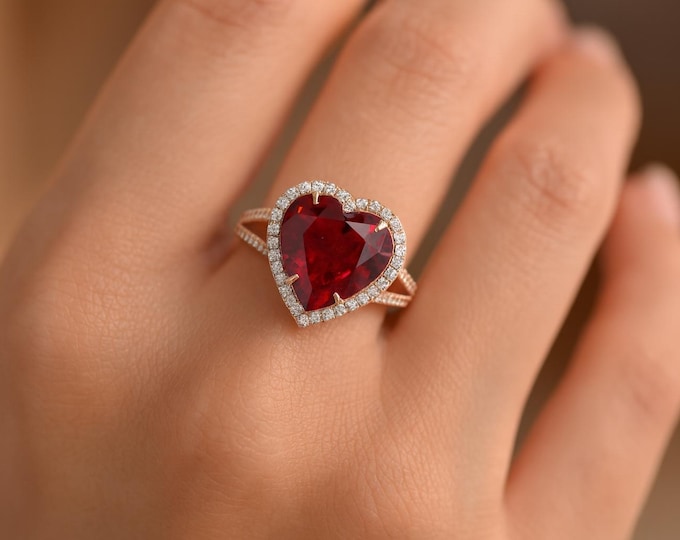 18K Rose Gold Heart Tourmaline and Diamond Engagement Ring for Women Handmade Heart-Shaped Tourmaline Ring, Luxury Fine Jewelry Gift