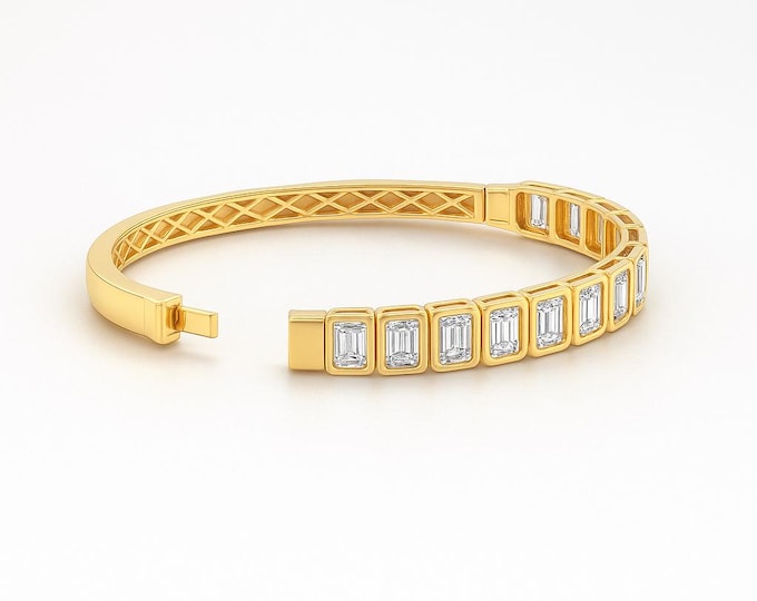 18K Yellow Gold Solid Bracelet Natural Cut Diamond Tennis Bracelet, Luxury Fine Jewelry Gift for Women, Elegant Solid Gold Statement Jewelry