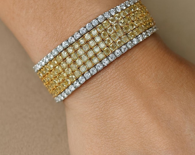 Luxury 18K Yellow Gold Diamond Bracelet 79 Carats Radiant Natural Diamonds, Wide Statement Fine Jewelry Gift for Women, Anniversary Bracelet