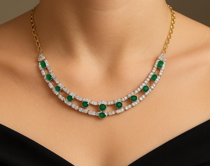 10.48Ct Natural Diamond Emerald Necklace 14K White Gold Luxury Anniversary Bridal Jewelry Handmade gold jewelry gift for her