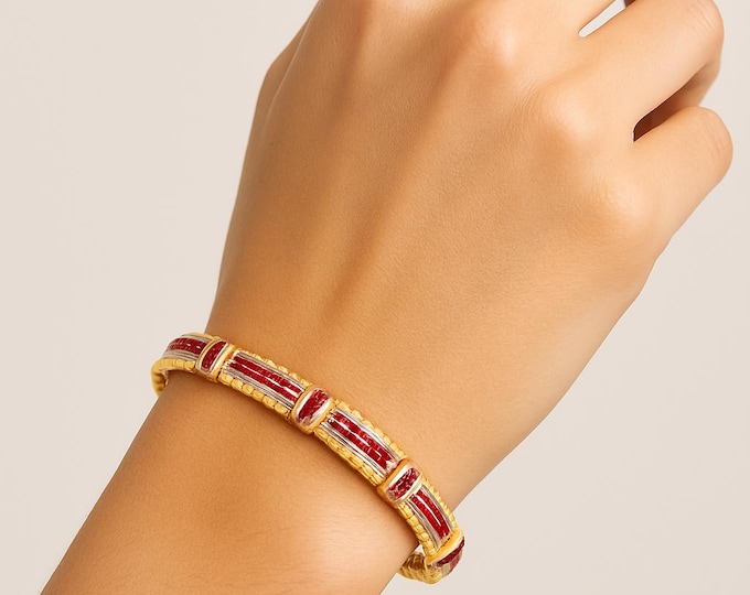14K Gold Natural Ruby and Diamond Wide Tennis Bracelet Luxury Women’s Statement Bracelet, Fine Jewelry Gift for woman