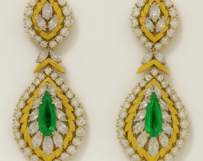 18K Gold Emerald and Diamond Convertible Earrings Luxury Drop Dangle Fine Jewelry for Women, Statement Designer Earrings Gift
