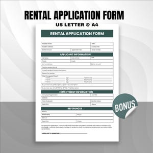 Rental Application Form: Landlord Tenant Lease Agreement (Digital Download)