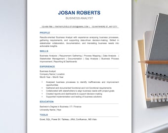 Business Analyst Resume Template | ATS Friendly Resume | Professional BA CV | Google Docs & Word Resume | Modern One Page Resume